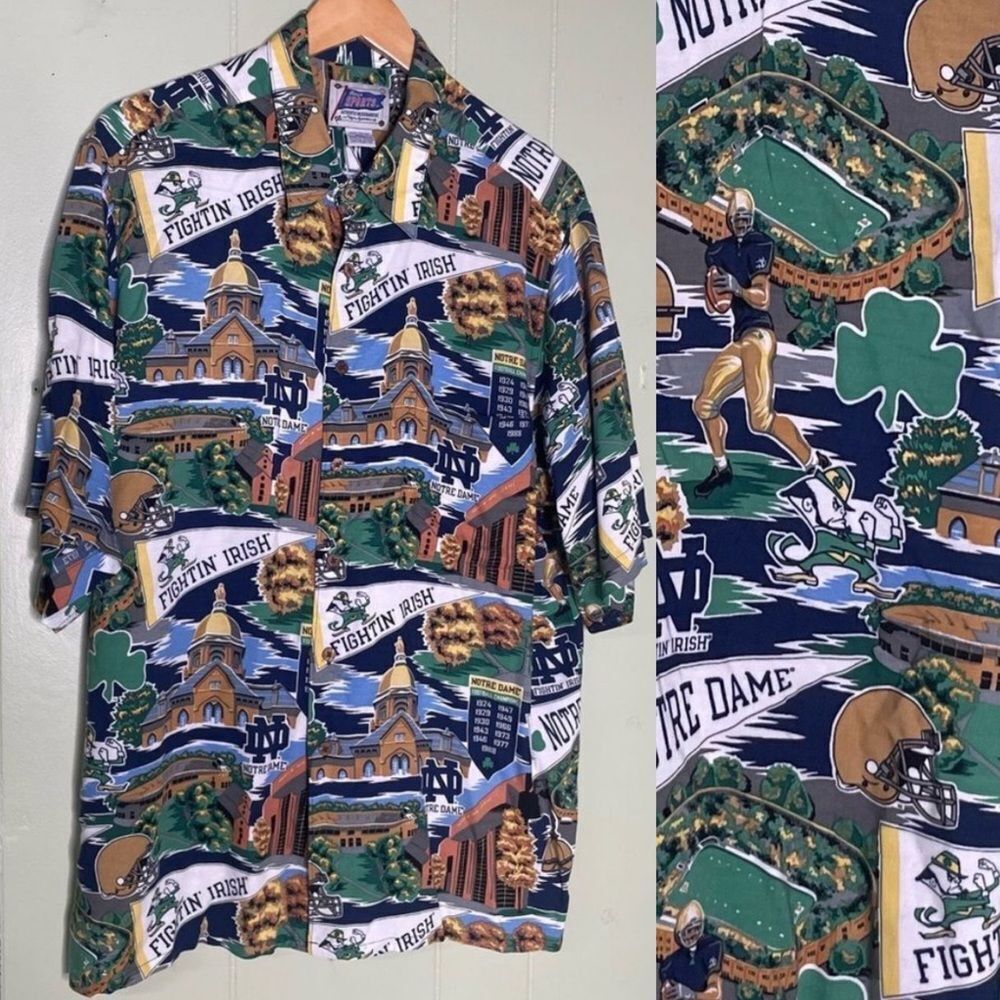 Reyn‎ Spooner Sports Notre Dame Hawaiian Shirt Men's XL